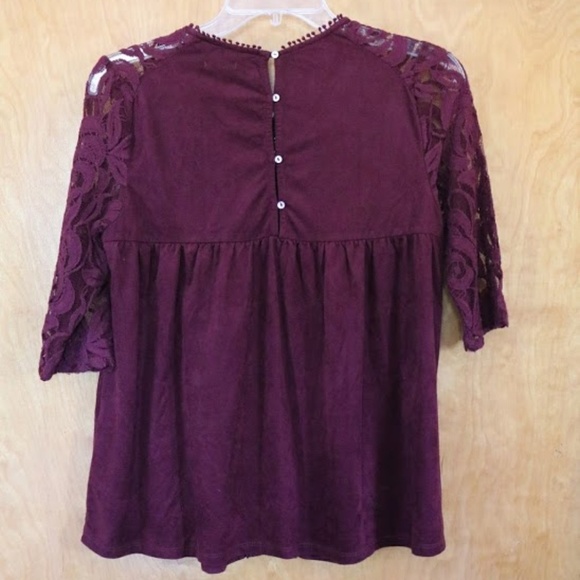 SOLD Hannah faux suede crochet lace Top - Burgundy - Picture 3 of 8